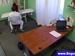 Blonde patient gets her tits inspected